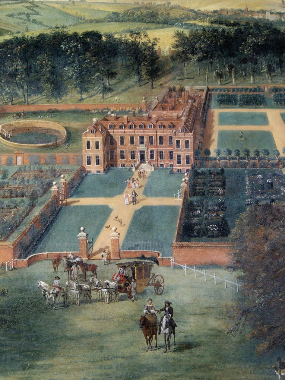 En detalj av Cheveley Park, 1671 olje på lerret av Jan Siberechts