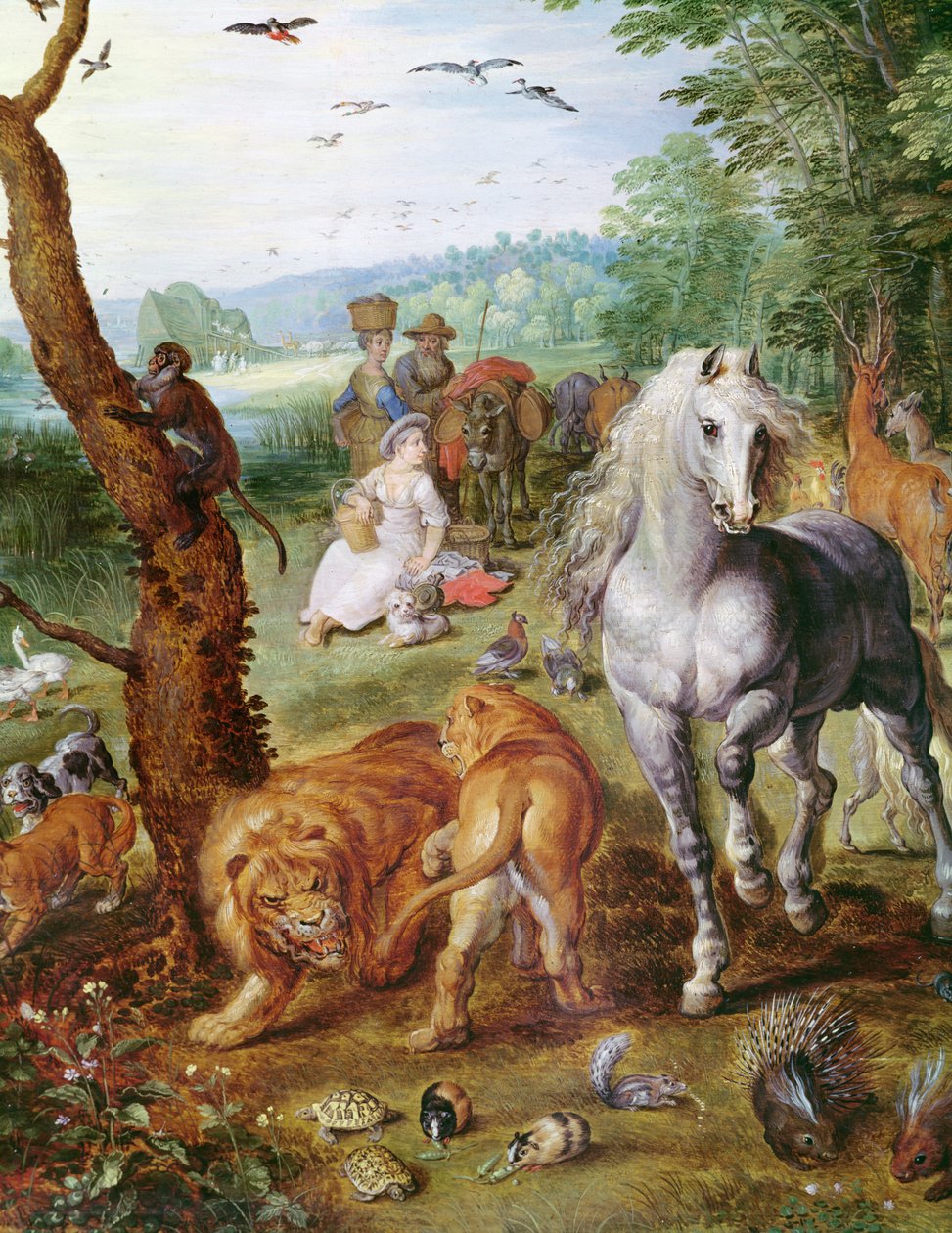 Noahs Ark, detalj av den sentrale gruppen med hesteolje på lerret av Jan Snellinck