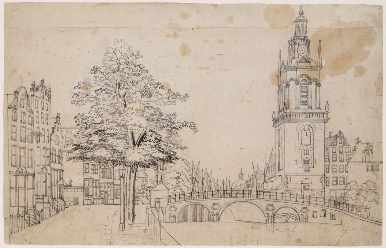 Jan Rodenpoortstoren med Torensluis. Penn i grått. Dimensjoner ukjent. Amsterdam, Amsterdam byarkiv av Jan Spaan