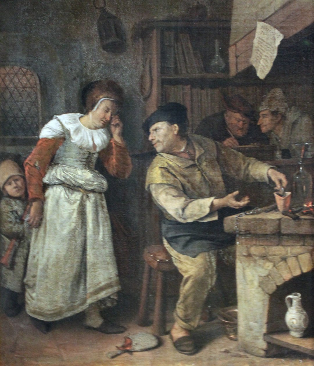 En gullsmed som smelter ned en kvinnes smykker i nærvær av en notar av Jan Havickszoon Steen
