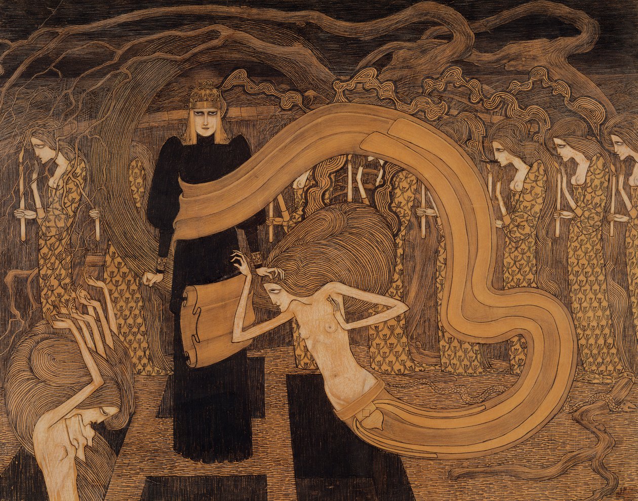 Fatality, 1893 (kritt og blyant på papir) av Jan Toorop