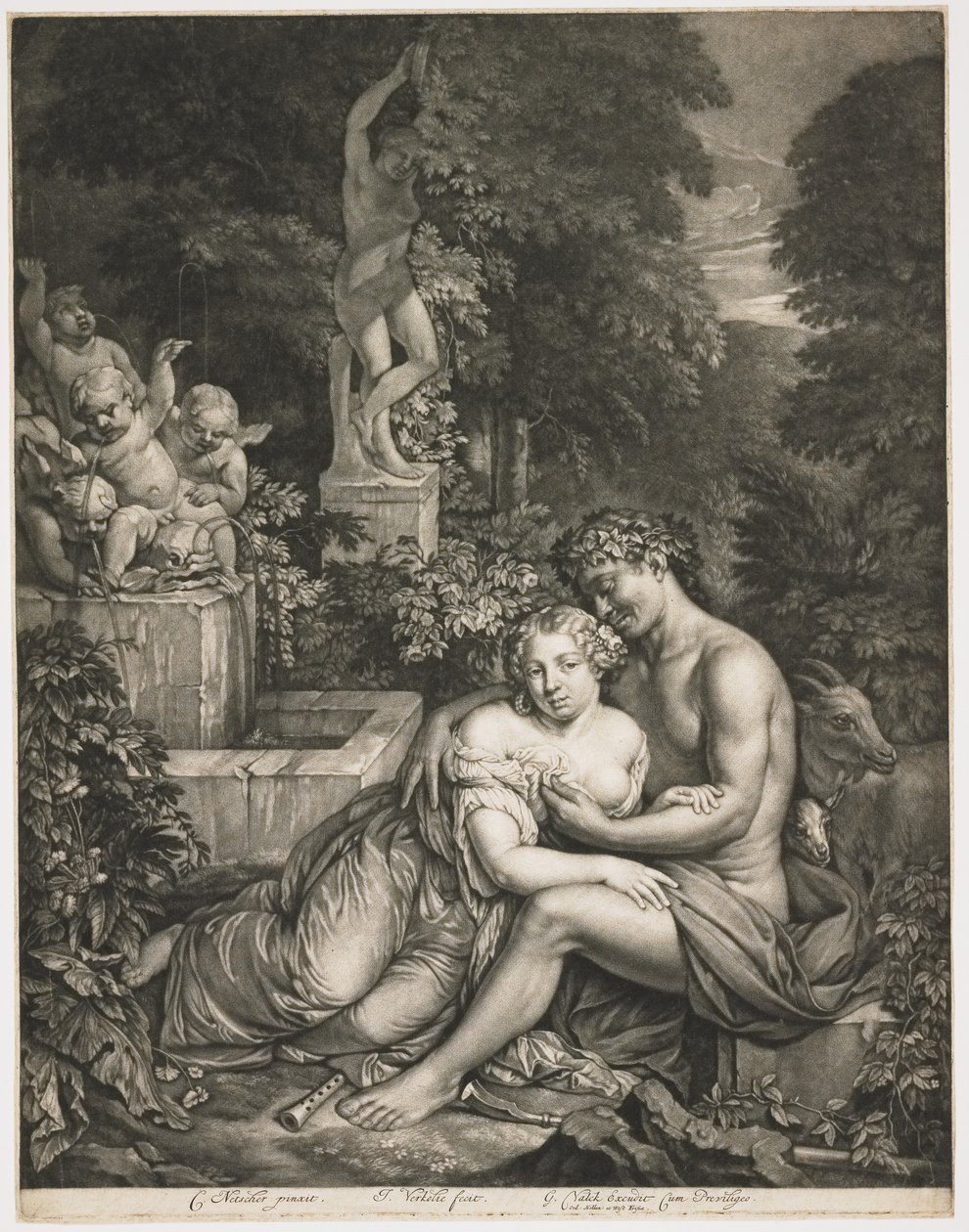 Pan og Pomona, ca. 1685 (mezzotint) av Jan Verkolje