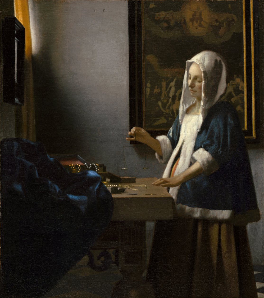 Kvinne som holder balanse av Jan Vermeer van Delft