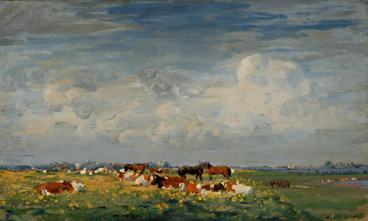 Sommerenglandskap på IJssel med utsikt over Hattem av Jan Voerman