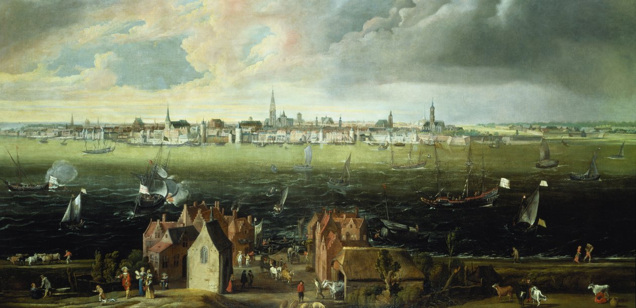 Utsikt over Antwerpen fra elven Schelde av Jan Wildens