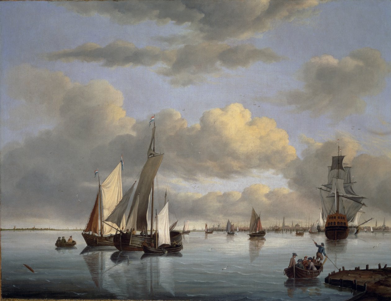Frakt på Ijsselmeer med Amsterdam i det fjerne av Jan Wubbels
