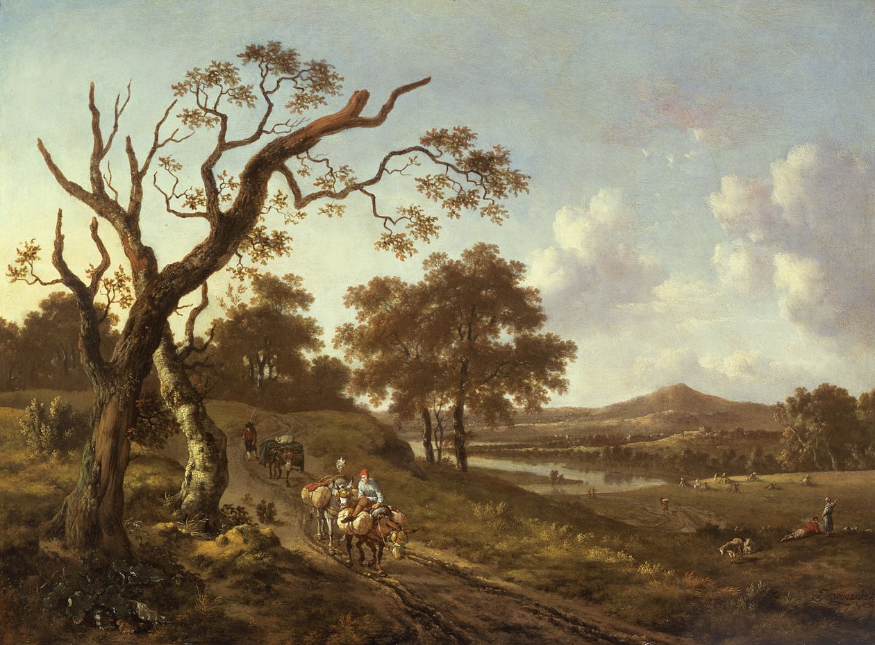 Et omfattende landskap med muldyr på en landevei, 1600-tallet av Jan Wiynants