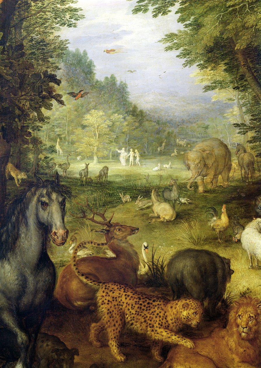 Earth, or The Earthly Paradise, detalj av dyr, 1607-08 (olje på kobber) av Jan the Elder Brueghel