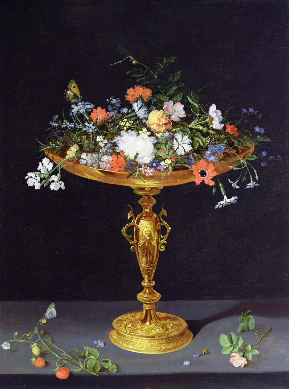 Blomster i en gylden Tazza, 1612 (panel) av Jan the Elder Brueghel