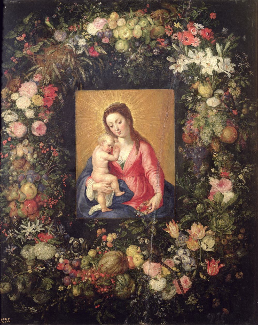 Krans av frukt og blomster med jomfru og barn av Jan the Elder Brueghel