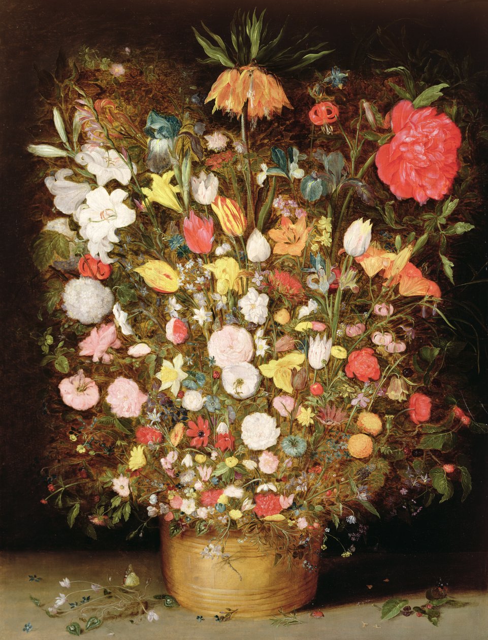 Blandede blomster i et trekar av Jan Brueghel the Younger