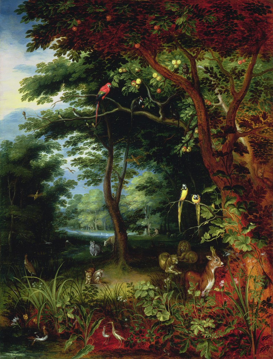Paradisscene med Adam og Eva (panel) av Jan Brueghel the Younger