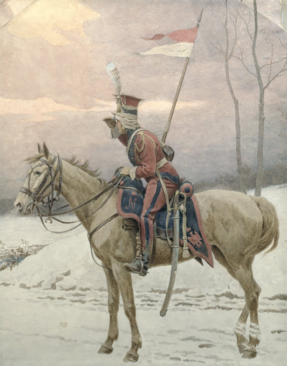 En lanser fra Napoleons polske vakter på vinterpatrulje av Jan van Chelminski