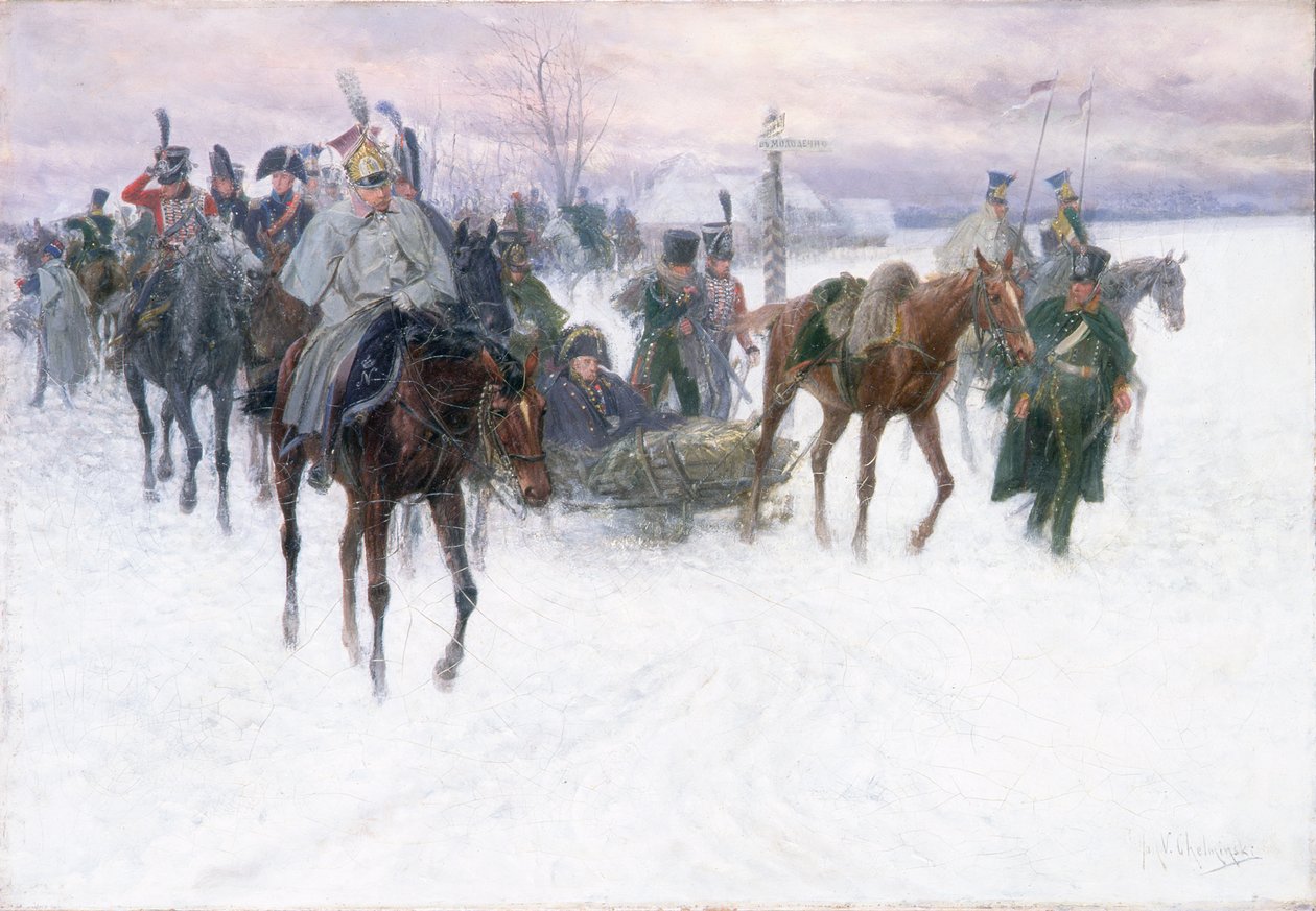Napoleons tropper trekker seg tilbake fra Moskva, 1888-89 av Jan van Chelminski