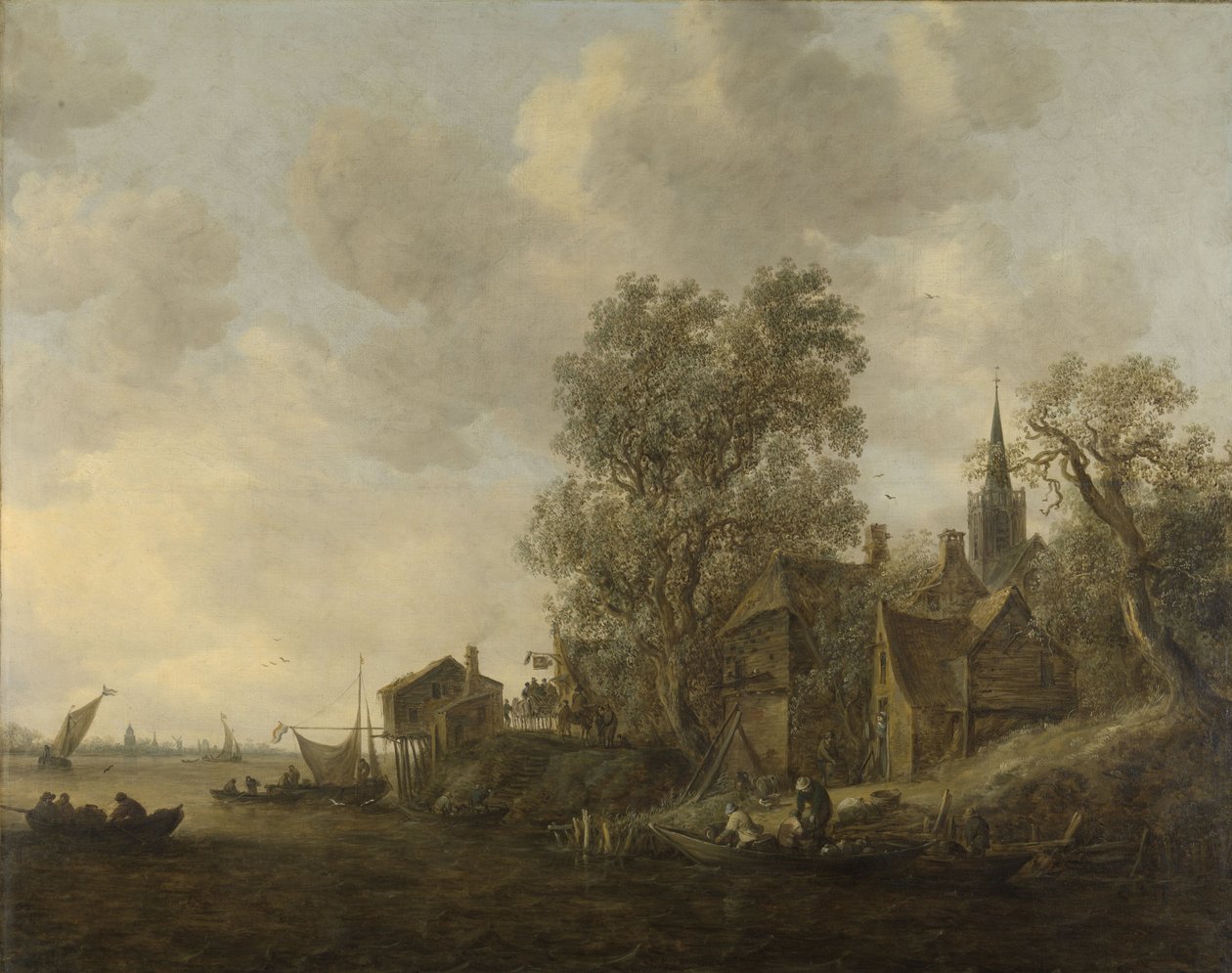 Utsikt over en by ved en elv av Jan Josephsz van Goyen