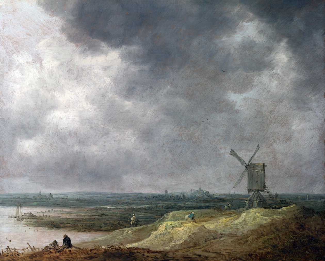 Vindmølle ved en elv av Jan Josephsz van Goyen
