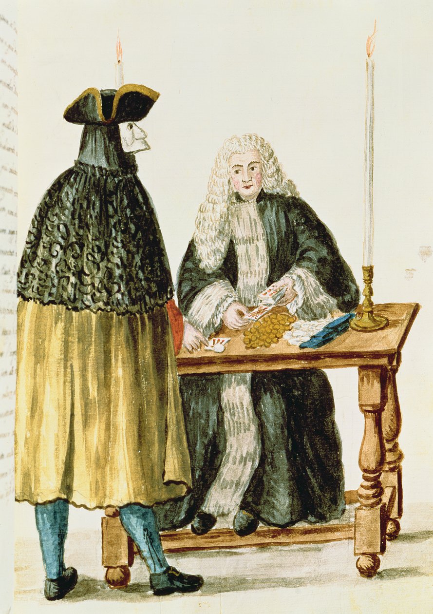 En sorenskriver spiller kort med en maskert mann av Jan van Grevenbroeck