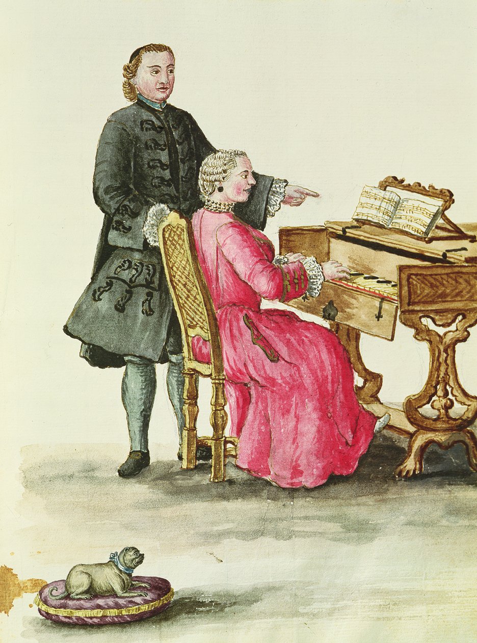 En sanger på Clavichord med læreren sin av Jan van Grevenbroeck