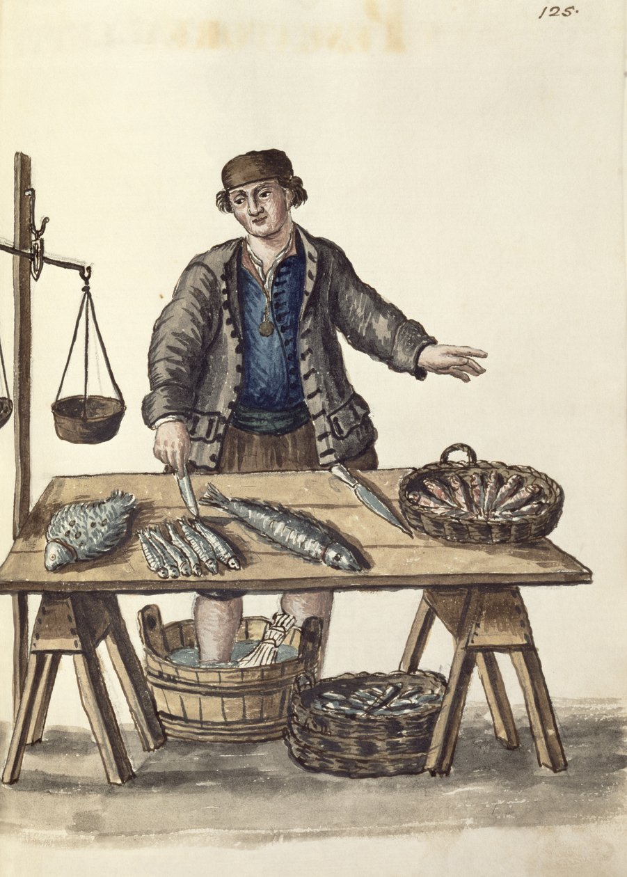 Fiskehandler, venetiansk (manuskript) av Jan van Grevenbroeck
