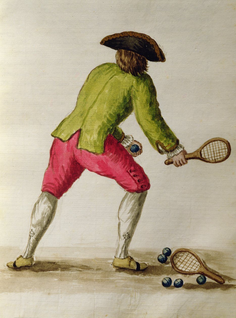Adelsmann som spiller racketer (penn og blekk og wc på papir) av Jan van Grevenbroeck
