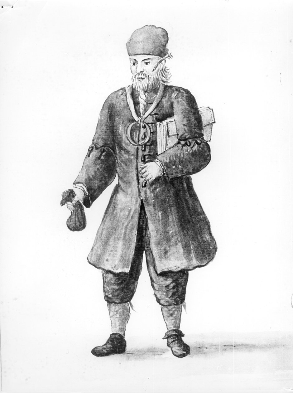 Den jødiske mannen, Marco Alpron, fra 'The Clothes of the Venetians' (se 188190 for medfølgende tekst) av Jan van Grevenbroeck