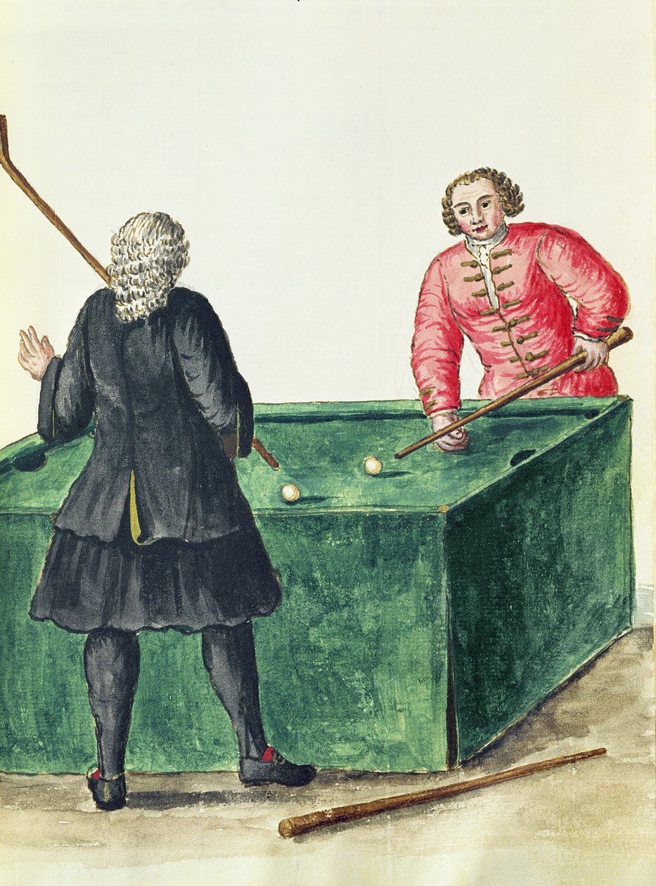 To venetianske adelsmenn som spiller biljard (penn og blekk og wc på papir) av Jan van Grevenbroeck