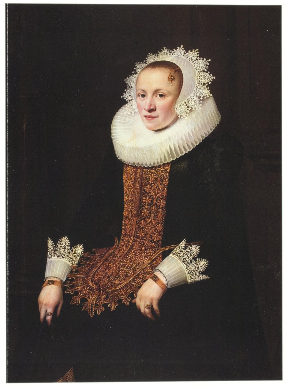 Portrett av en ung dame i en bryllupsmage, Diadem Cap og Millstone Ruff av Jan Anthonisz. van Ravesteyn