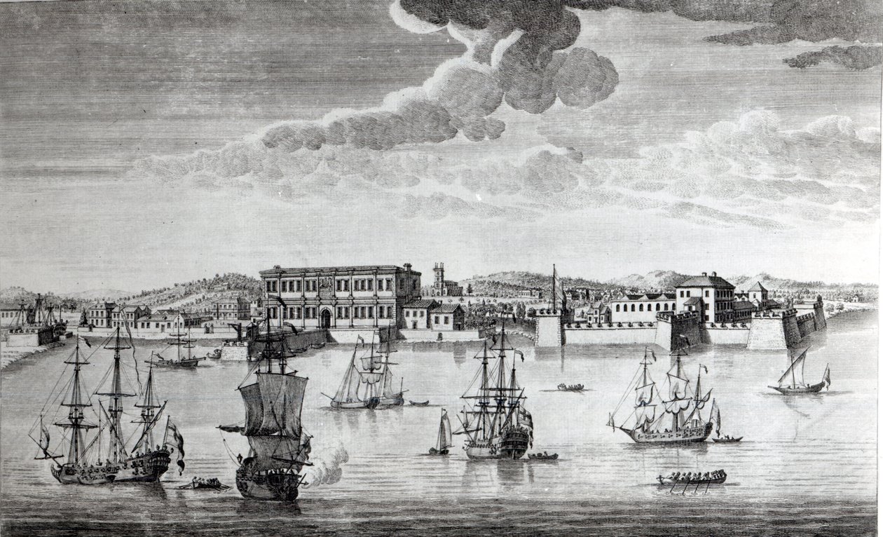Bombay på Malabar-kysten som tilhører East India Company of England, 1754 av Jan van Ryne