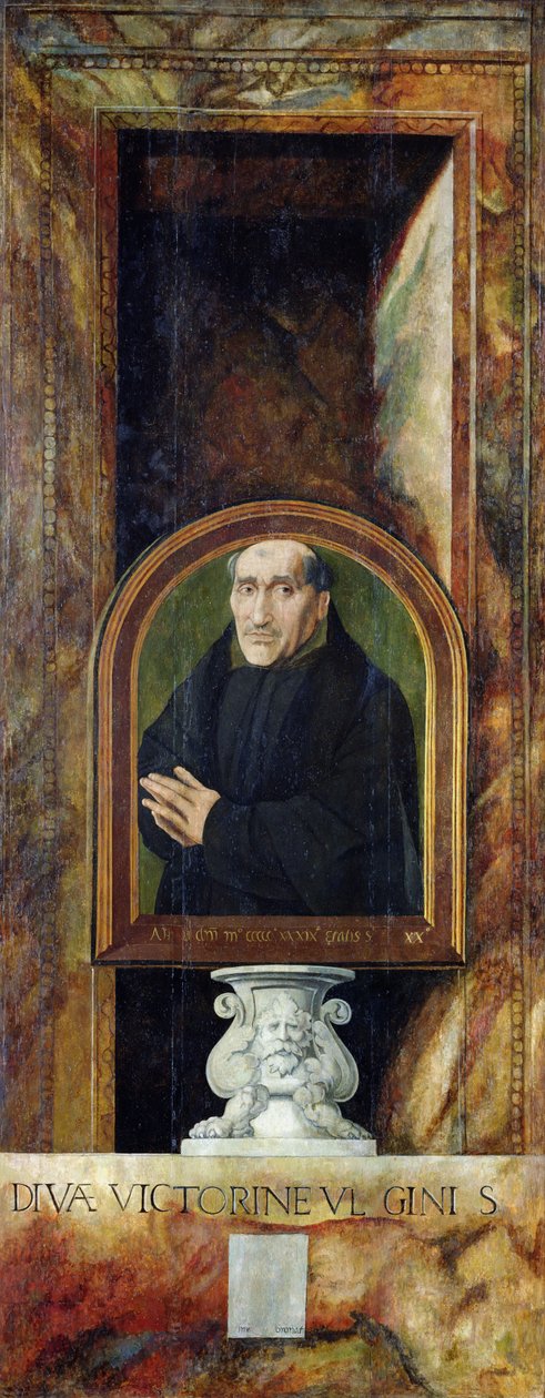 Portrett av Jacques Coëne, abbed av Marchiennes, på baksiden av Triptych of Saint Ursula and the Eleven Thousand Virgins, ca. 1539 av Jan van Scorel