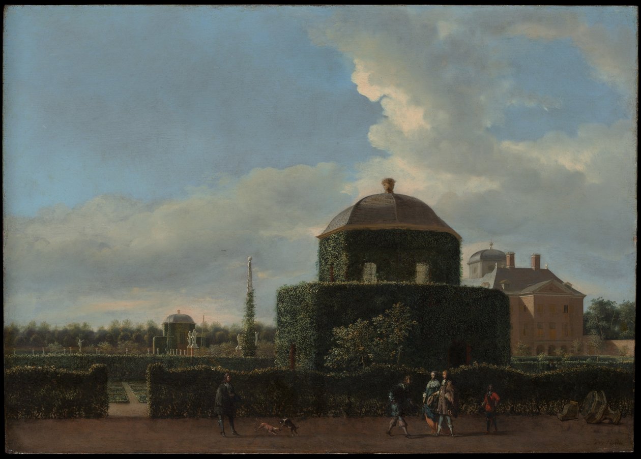 Huis ten Bosch i Haag og dens formelle hage (utsikt fra øst) av Jan van der Heyden