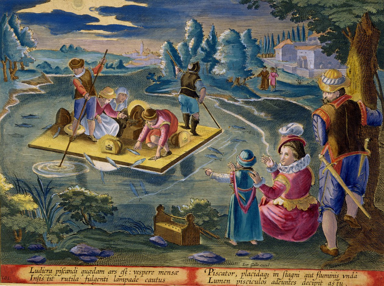 Fishing on a Lake at Night, plate 101 fra 