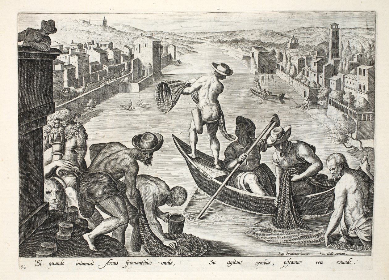 Fiske på Arno med båter og garn, illustrasjon fra 