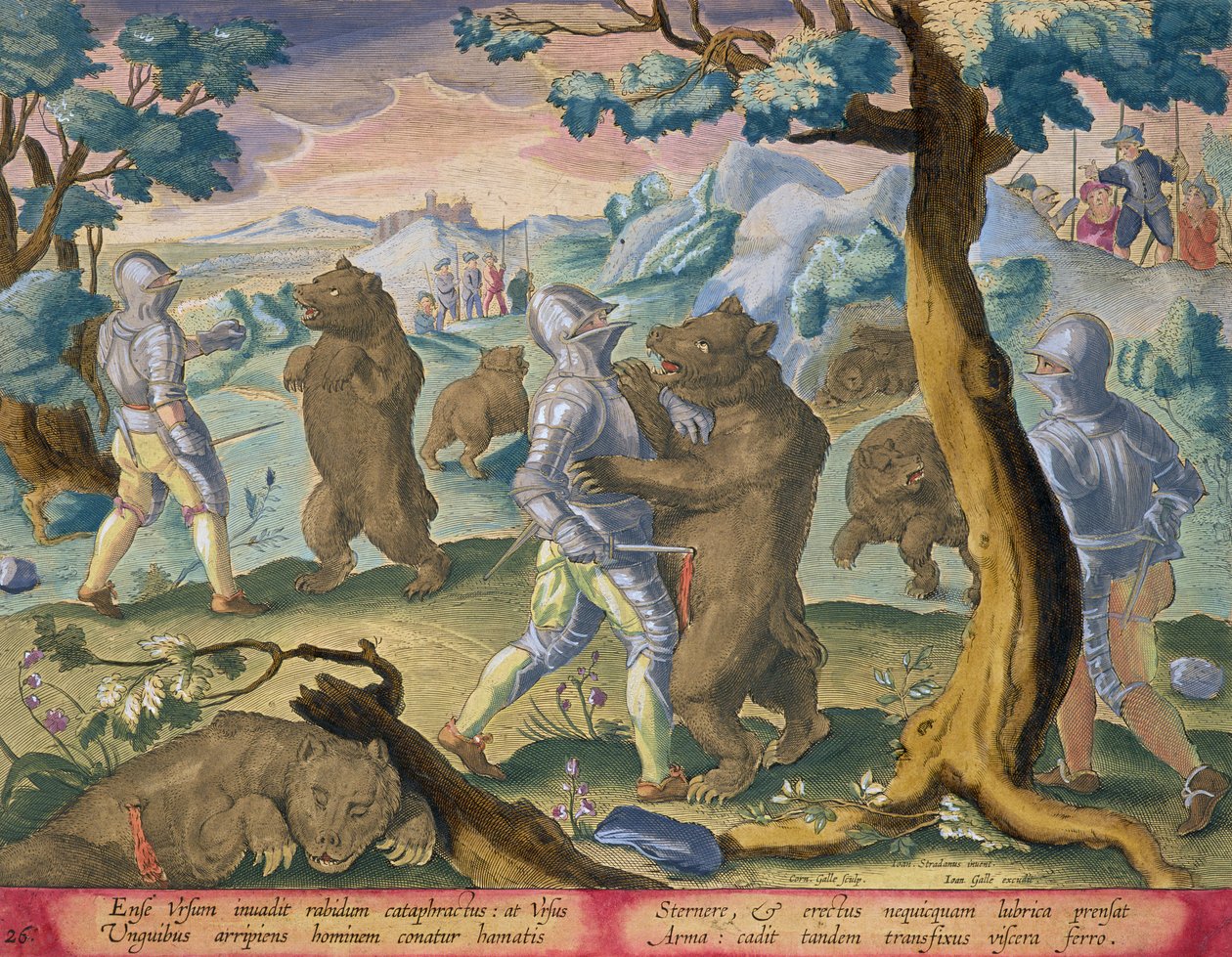 Men in Heavy Armor Attack Bears by Stabbing them in the Vitals, plate 26 fra 