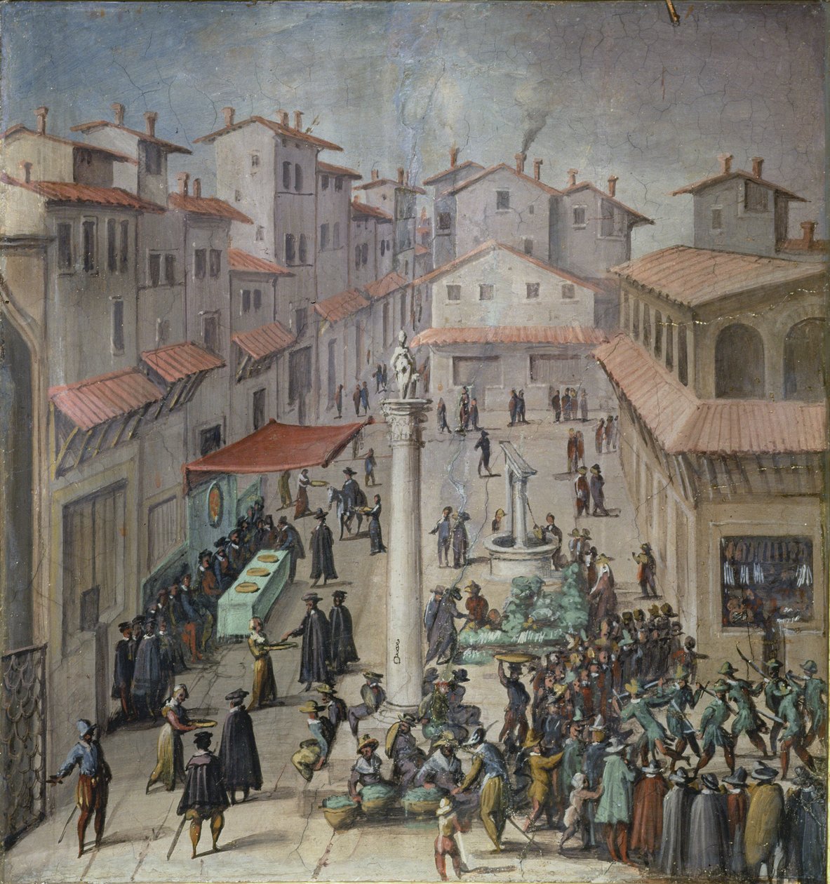 Piazza del Mercato Vecchio, Firenze, 1555 av Jan van der Straet
