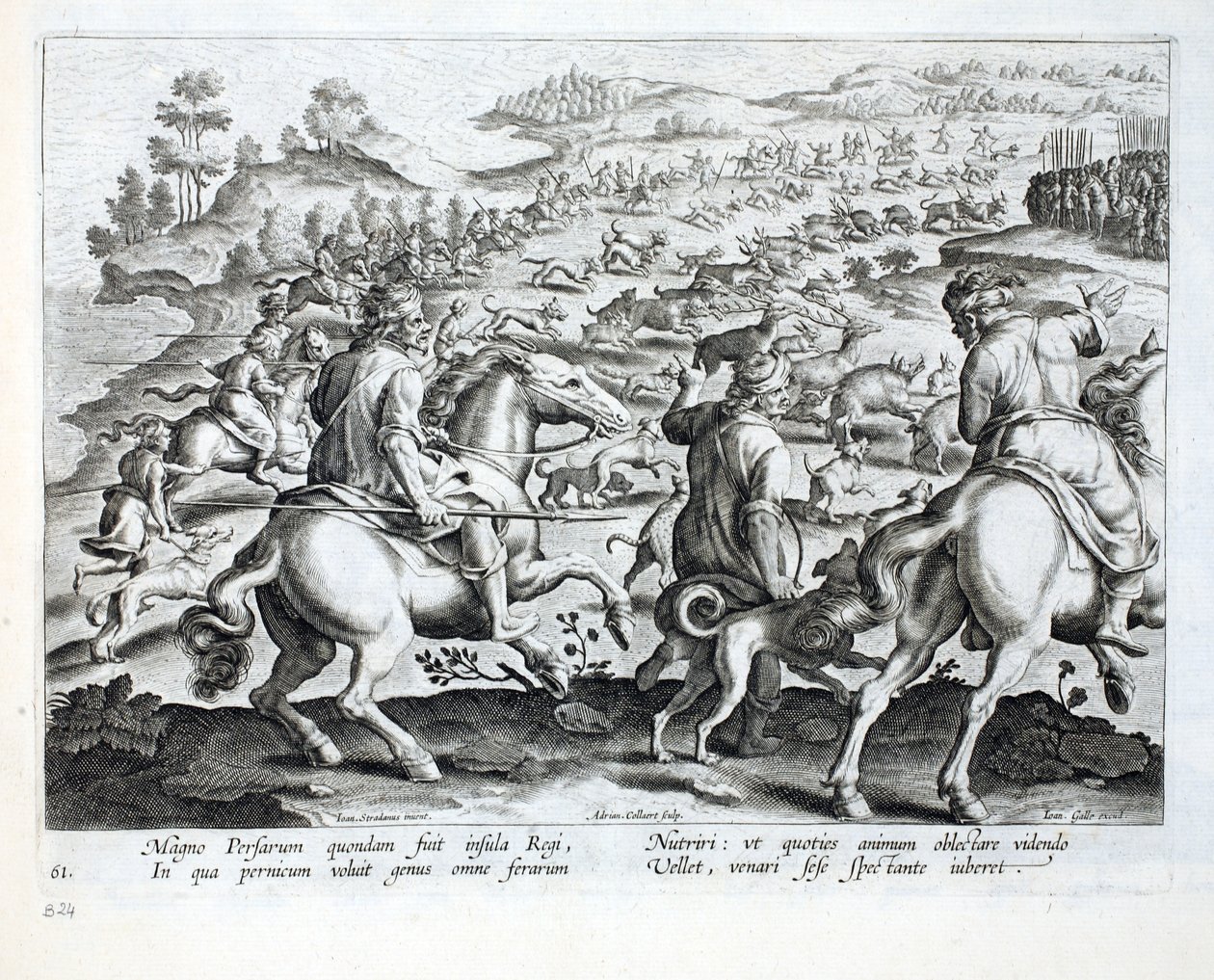 Hersker over Persia gir ordre om å 'jage', illustrasjon fra 'Venationes, Ferarum, Avium, Piscium' (Of Hunting: Wild Beasts, Birds, Fish), gravert av Jan Collaert (1566-1628), pub. av Phillipus Gall av Jan van der Straet