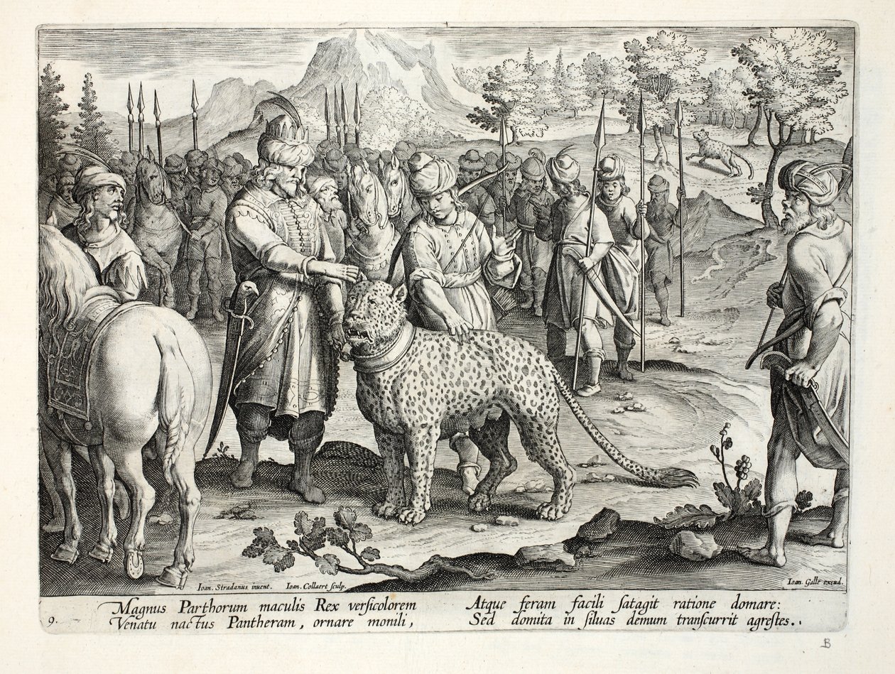 The Great King of the Parthians jakter med sine tamme pantere, illustrasjon fra 