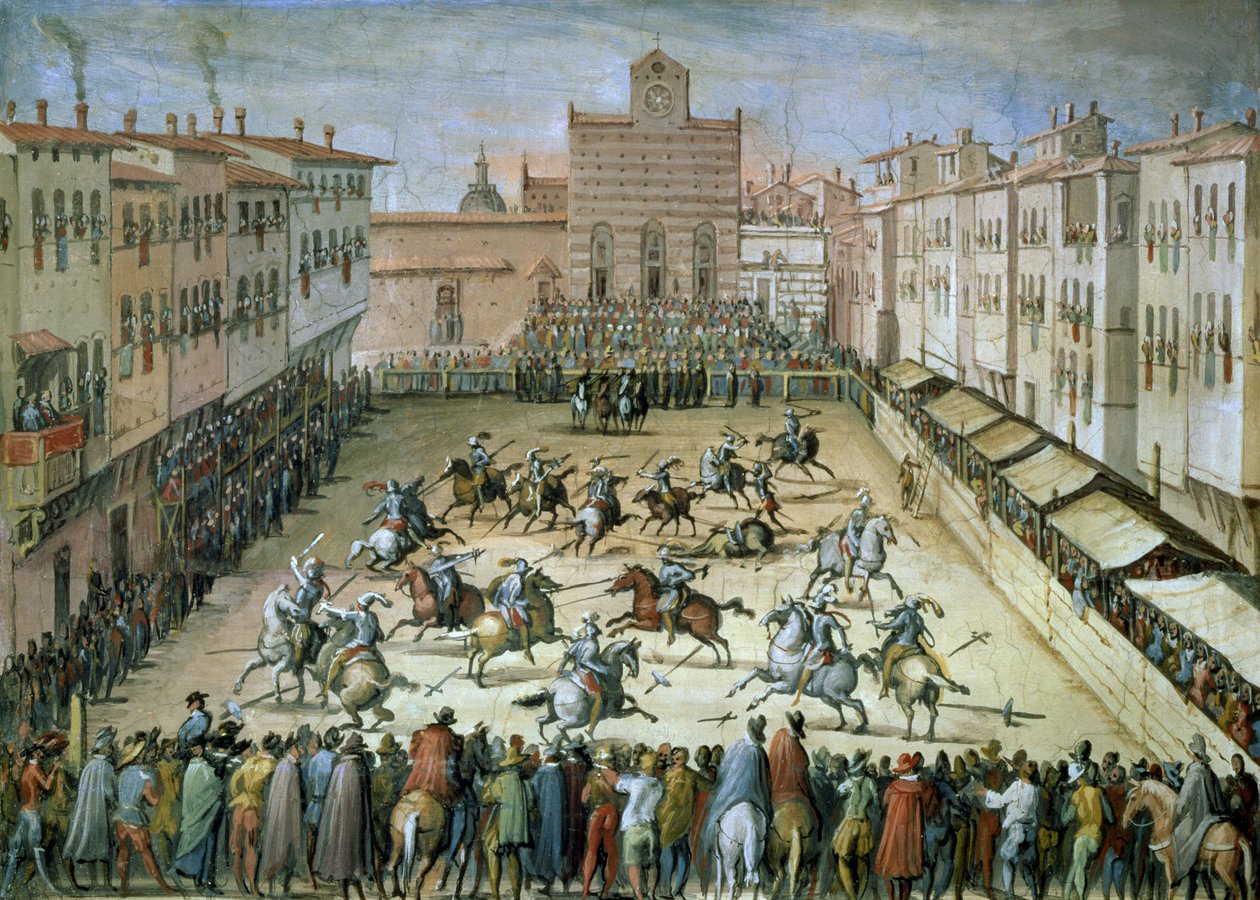 The Joust in the Piazza Santa Croce, Firenze, 1555 av Jan van der Straet