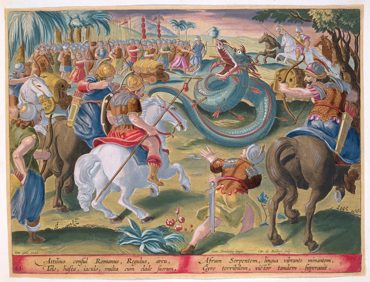Den romerske konsulen Atilius subdues the African Serpent, plate 42 fra 