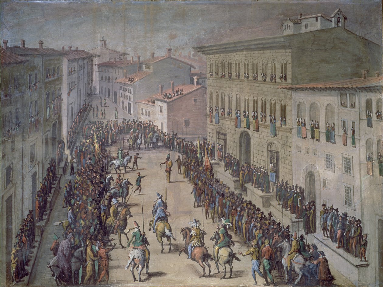 The Saracen Joust i Via Larga, Firenze, 1555 av Jan van der Straet