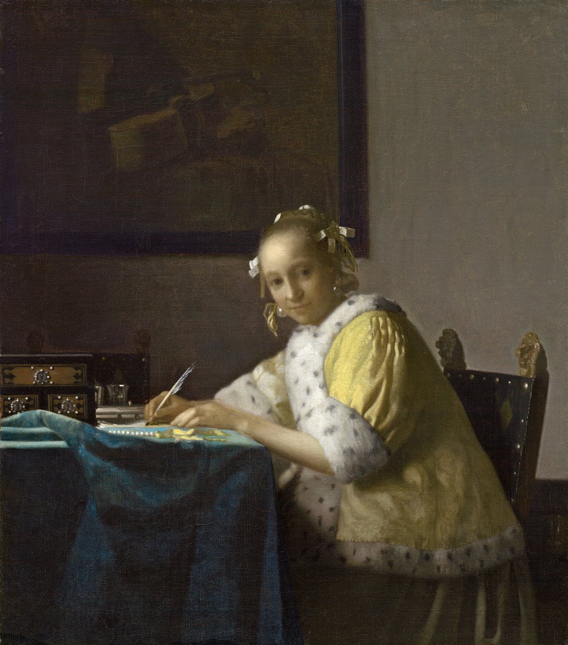 En dame som skriver, ca. 1665 (olje på lerret) av Johannes Vermeer