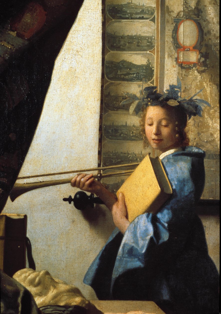 Malerkunsten eller malerens verksted. Detalj av modellen poserer for maleren. 1665 (olje på lerret) av Johannes Vermeer