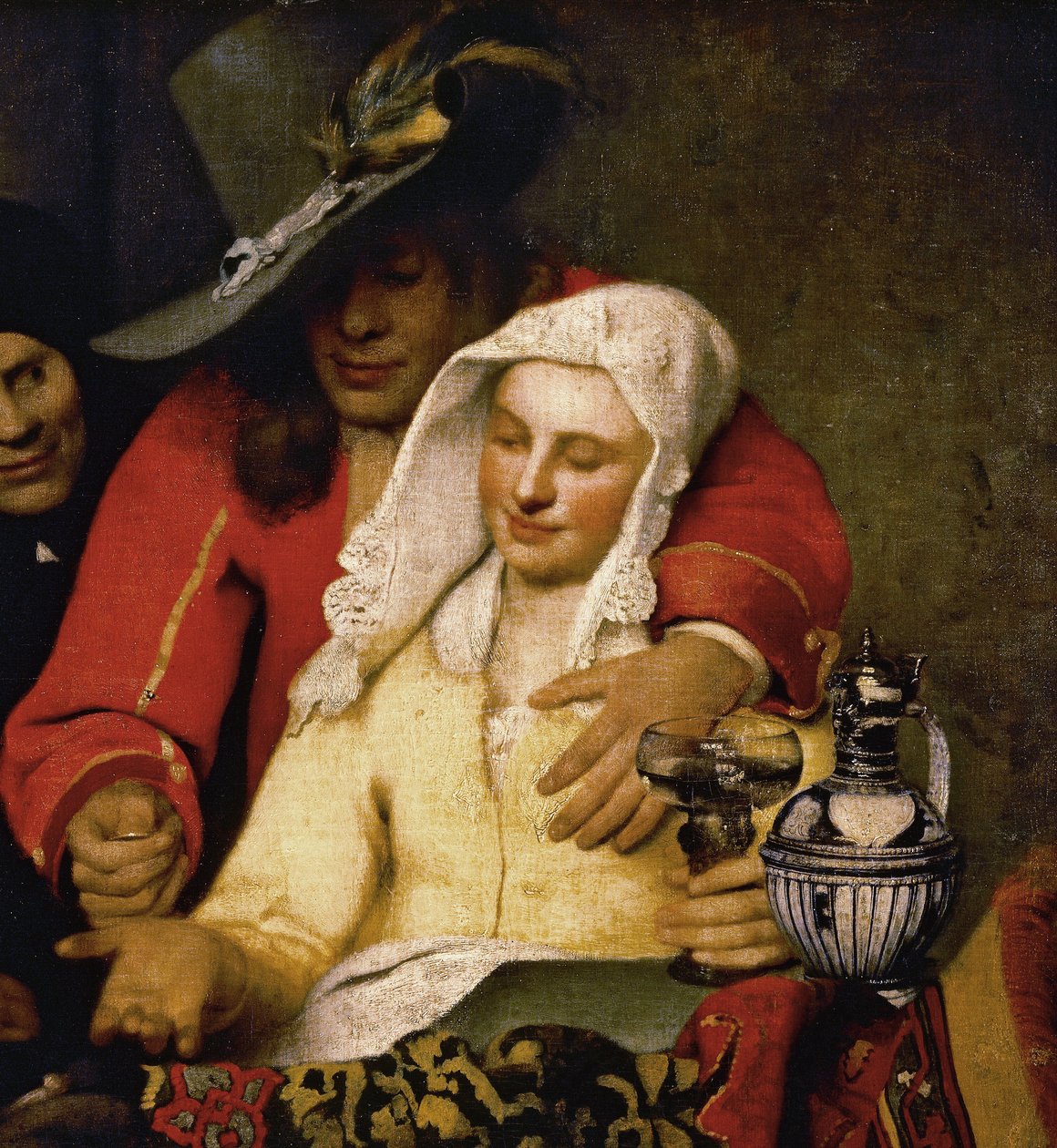 Detalj fra "Chez l'entremetteuse" - Portrett av en ung galant og kurtisanen - Maleri av Johannes (eller Jan) Vermeer (1632-1675) 1656 Gemaldegalerie Alte Meister, Dresden ©DeAgostini/Leemage av Johannes Vermeer