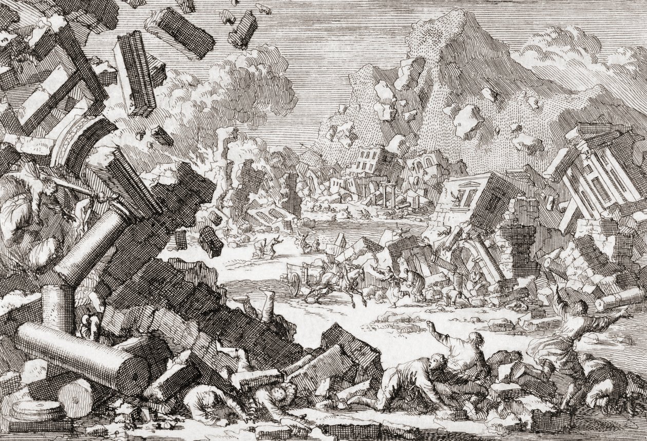 Jordskjelv i 1667 i Dubrovnik, Kroatia. av Jan (after) Luyken