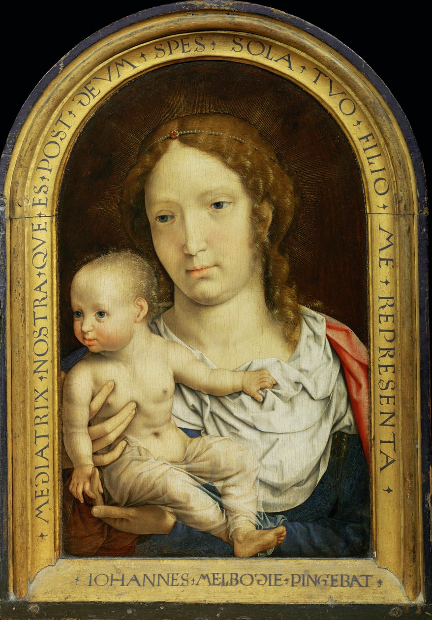 Carondelet-diptykon: Jomfru Maria og Kristusbarnet … av Jan (c.1472-c.1533) Gossaert