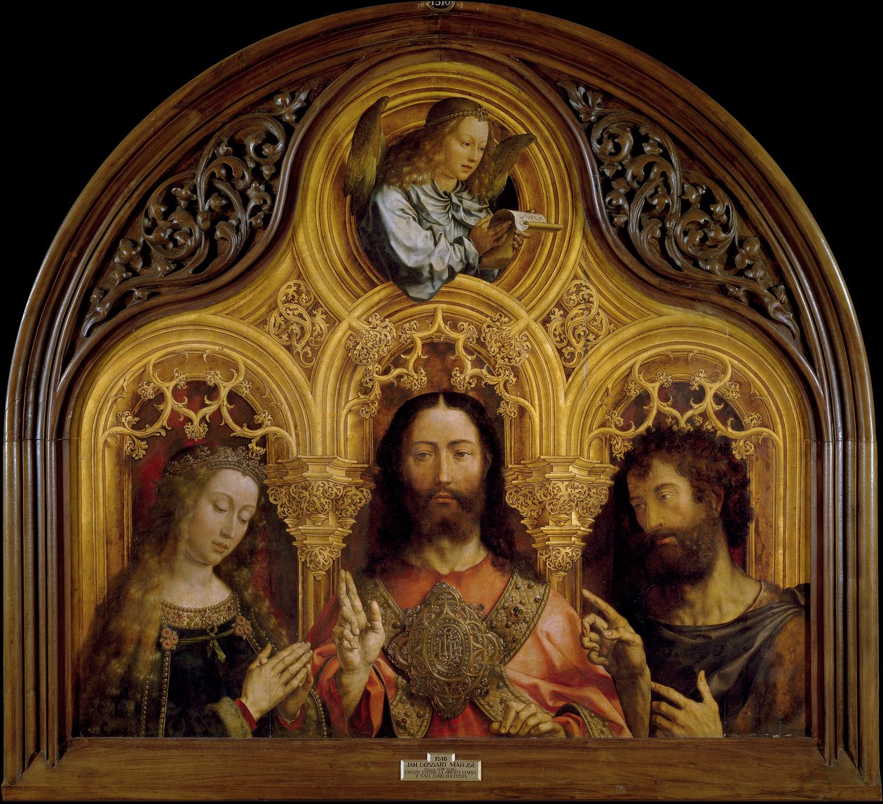 Kristus mellom jomfru Maria og døperen Johannes - Peinture de Jan Gossaert (Gossart) dit Mabuse (ca. 1478-1532) - 1510-1515 - Olje på tre - 122x133 - Museo del Prado, Madrid av Jan (c.1472 c.1533) Gossaert