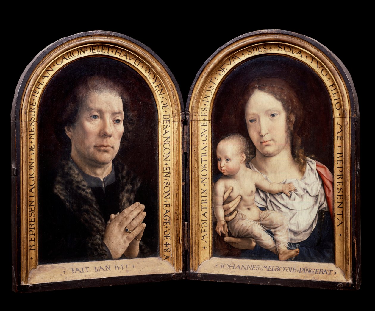Diptych Carondelet: til venstre portrett av skytshelgen Jean Carondelet, til høyre Jomfruen og barnet. Maleri av Jan Gossaert dit Mabuse (1478-1536) av Jan (c.1472 c.1533) Gossaert
