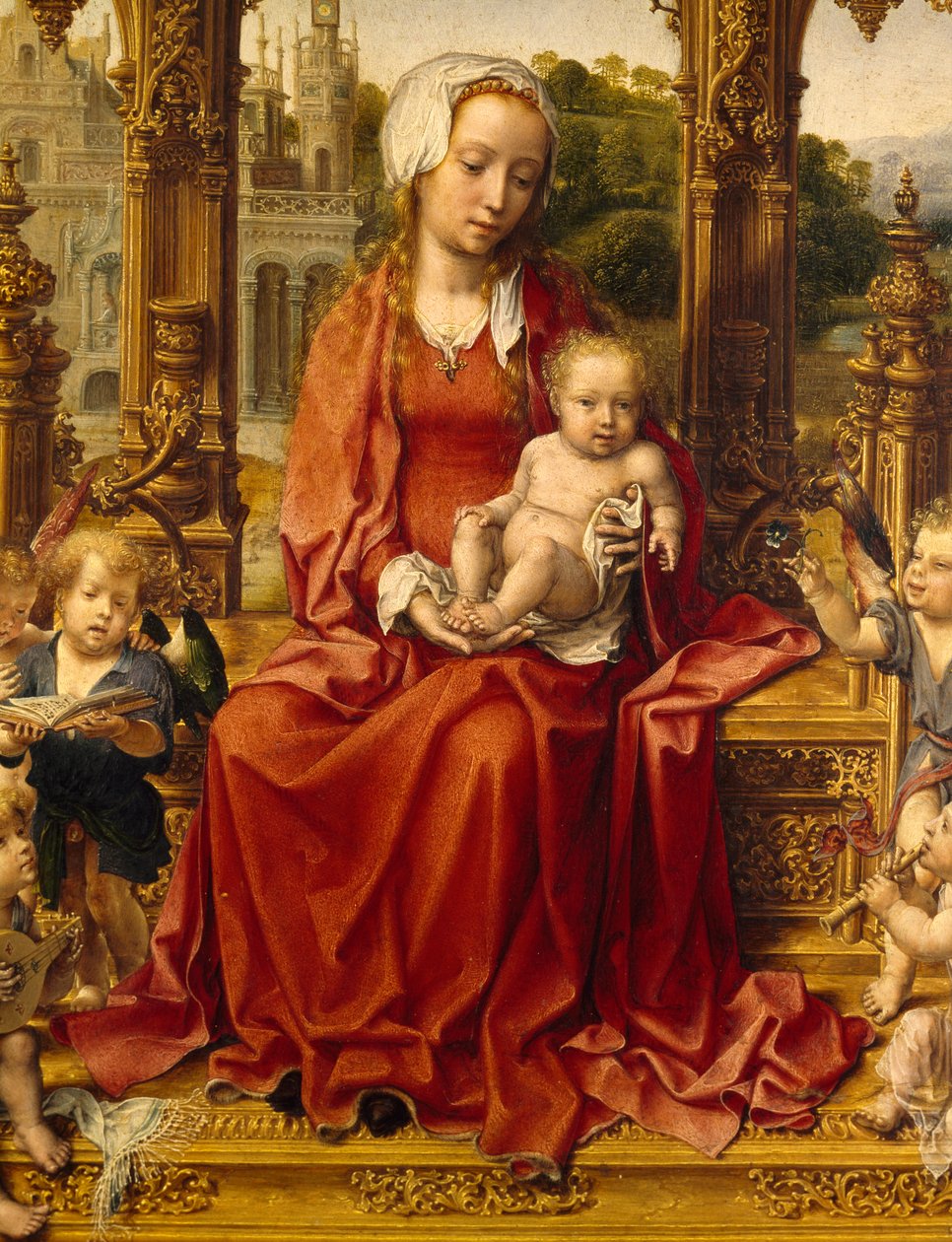 Madonna med barne- og englemusikere, sentralpanel i Malvern Triptych av Jan (c.1472 c.1533) Gossaert