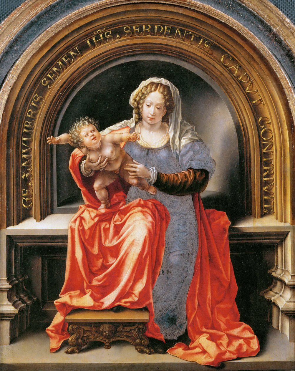 Jomfru og barn - Jan Gossaert (Gossart, dit Mabuse) (ca. 1478-1532). Olje på tre, ca 1526-1527. Mål: 30,6x24,5 cm. Kunsthistorisk museum, Vienne av Jan (c.1472 c.1533) Gossaert