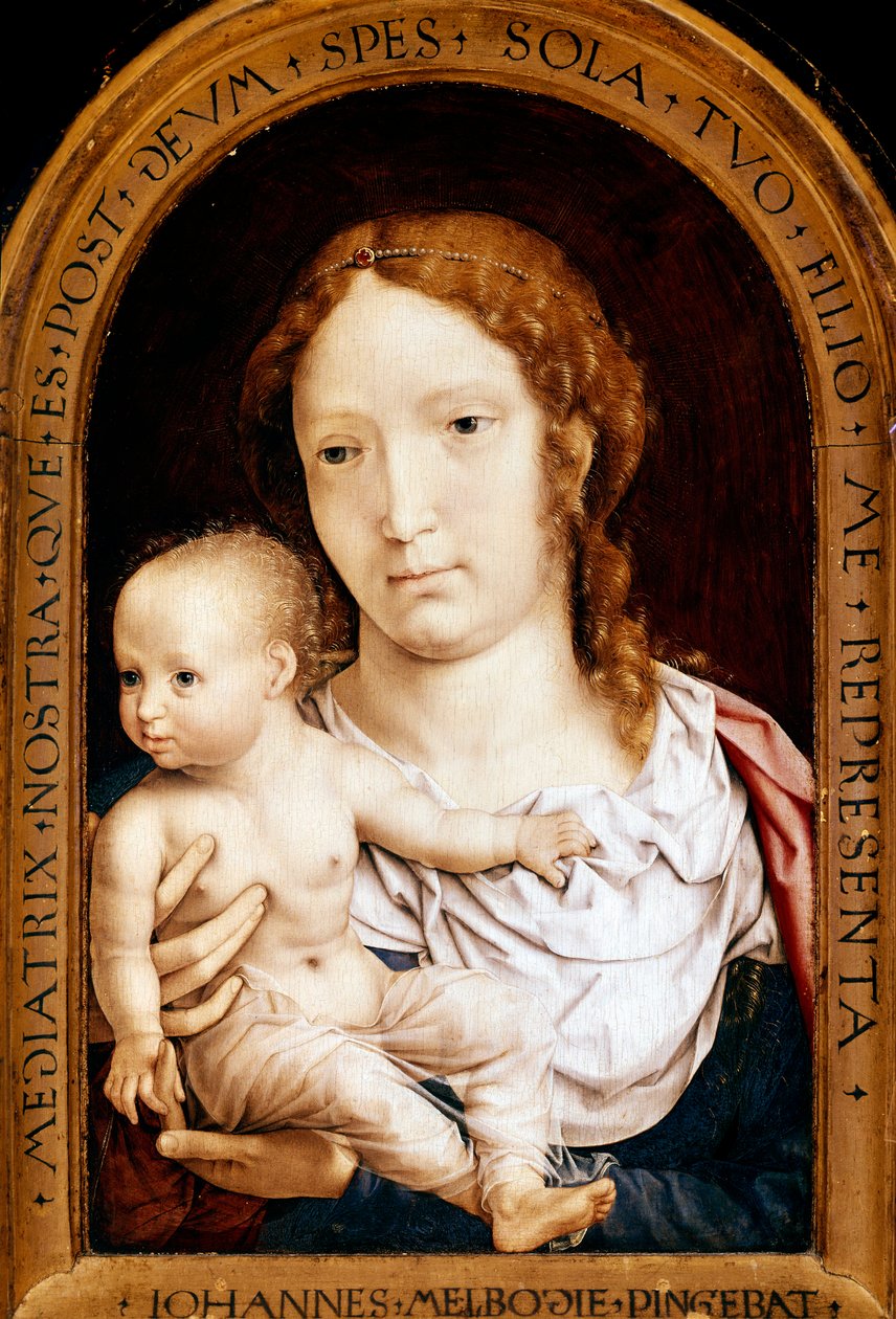 Jomfru med barn. Carondelet diptych (olje på panel av Jan (c.1472 c.1533) Gossaert