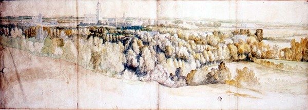 Utsikt over Arnhem fra øst (blyant og akvarell) av Jan (circle of) Siberechts